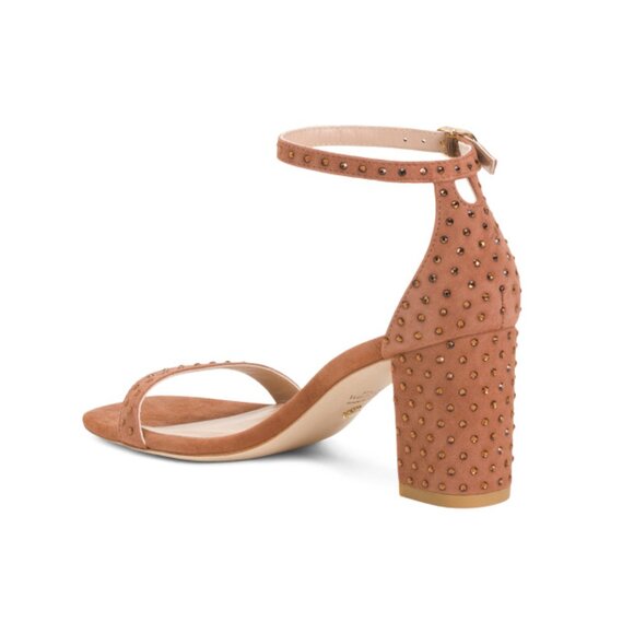 STUART WEITZMAN CAPPUCCINO Made In Spain Crystal Block Heel Sandals - Picture 2 of 2
